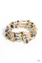 Load image into Gallery viewer, Featuring a chiseled finish, a mismatched collection of yellow, lapis, and rose quartz stones and shiny silver beads are threaded along a coiled wire, creating an earthy infinity wrap-style bracelet. As the stone elements in this piece are natural, some color variation is normal.  Sold as one individual bracelet
