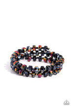 Load image into Gallery viewer, Featuring a UV shimmer, a glistening collection of faceted metallic black beads alternate with dainty oil spill studs along a coiled wire, creating a jaw-dropping infinity wrap bracelet around the wrist. Due to its prismatic palette, color may vary.  Sold as one individual bracelet.
