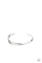 Load image into Gallery viewer, A stack of four glistening silver bars delicately twist at the center as they delicately layer into a dainty cuff around the wrist.  Sold as one individual bracelet.
