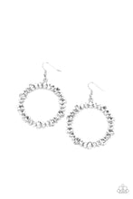 Load image into Gallery viewer, Encased in pronged silver fittings, a sparkly collection of marquise cut rhinestones delicately coalesce into a brilliant white hoop for a show-stopping finish. Earring attaches to a standard fishhook fitting.  Sold as one pair of earrings.
