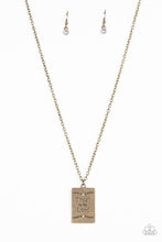 Load image into Gallery viewer, Bordered in leafy patterns and dainty white rhinestones, the center of a rectangular brass frame is stamped in the phrase, &quot;Trust in the Lord,&quot; for an inspiring finish. Features an adjustable clasp closure.  Sold as one individual necklace. Includes one pair of matching earrings.
