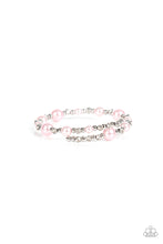 Load image into Gallery viewer, Luscious bubbly pink pearls and brilliant white rhinestones are accented with shiny silver beads threaded along a single wire to create a chicly glamorous infinity wrap bracelet.  Sold as one individual bracelet.
