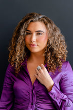Load image into Gallery viewer, Rich white rhinestones, chiseled into dramatic emerald-cuts, fall in line along twisting bands of silver.  Sold as one individual ring.
