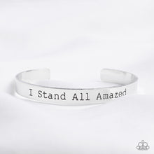 Load image into Gallery viewer, A simplistic, shiny, silver cuff is stamped with the phrase &quot;I Stand All Amazed,&quot; for a divine, light-catching design across the wrist.  Sold as one individual bracelet.
