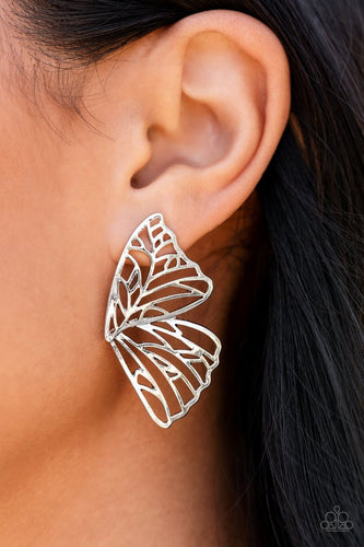 Butterfly Frills - Silver - Paparazzi - Earrings 